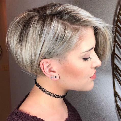 The shaved side is a good choice for thick-haired women over 50 or 60, helping to get rid of bulky hair. . Asymmetrical pixie bob